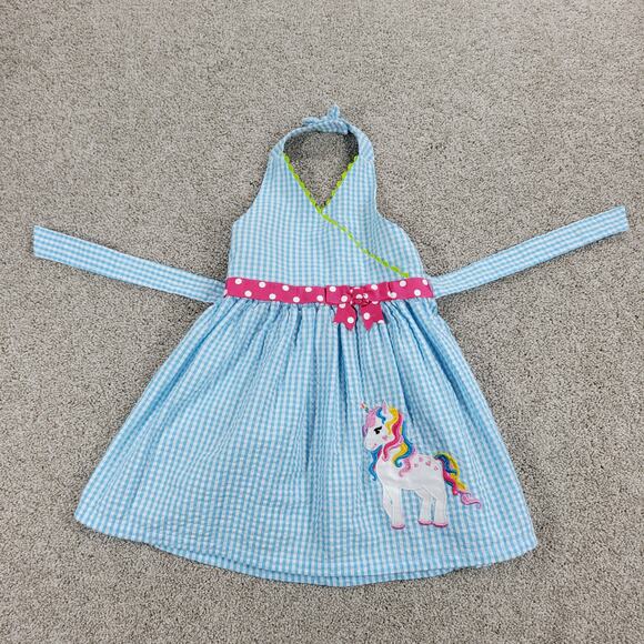 Emily Rose Unicorn Dress 18mo Blue Gingham Check Seersucker Halter‎ Sundress - Picture 8 of 14